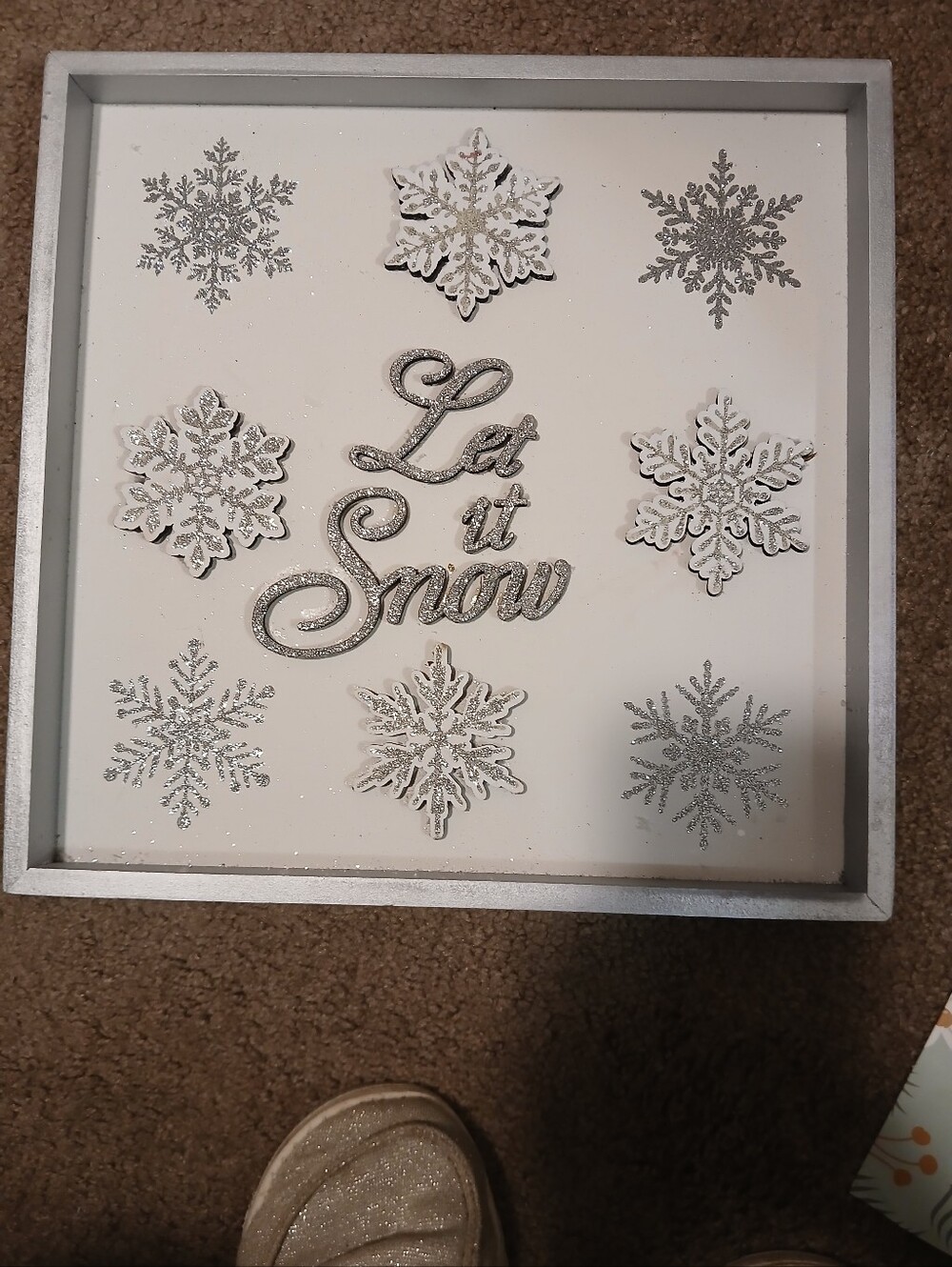 Let It Snow Silver and White Snowflake Wall Decor